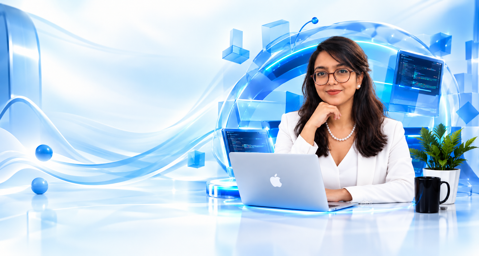 Simla Sikder, WordPress developer working on a laptop
